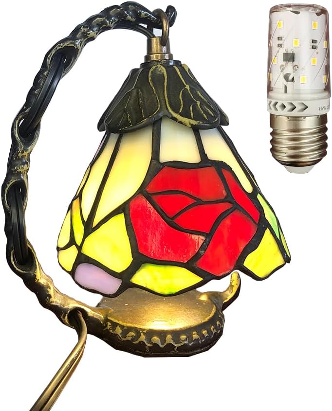 Tiffany Style Rose Pattern Small Colored Glass Table Lamp