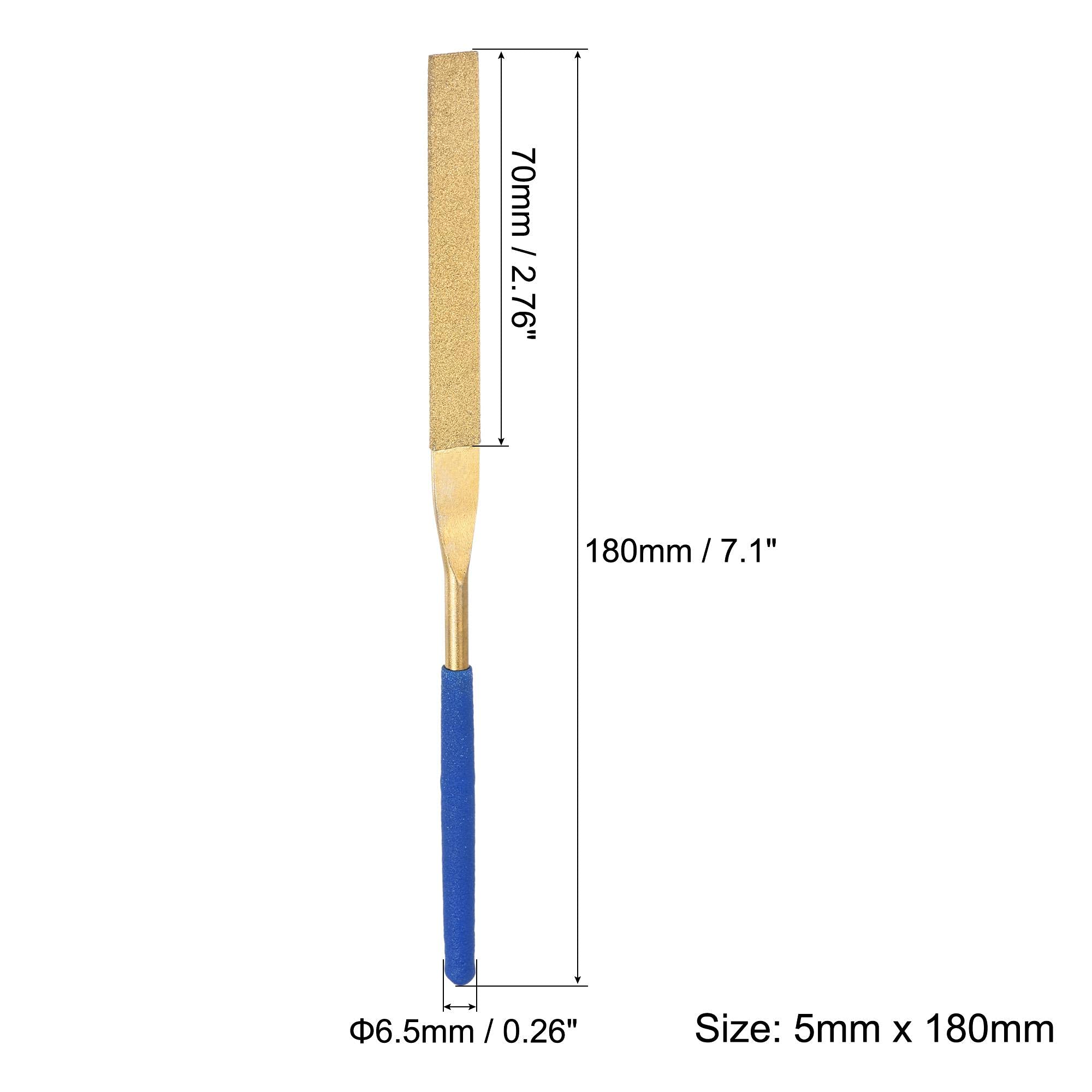 sourcing map Diamante Aguja Lima Juego 5mm X 180mm, Planas Limas Titanio Recubierto Herramientas para Metal Madera Piedra Vidrio, 10 Piezas