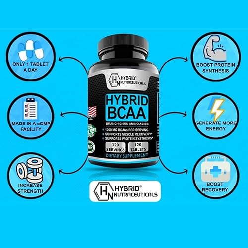 Miniatura 6 de BCAA híbrido 1000mg – Suplementos de aminoácidos BCAAs – 2:1:1 L-leucina, L-isoleucina y L-valina – Sin OMG, vegano – 120 porciones
