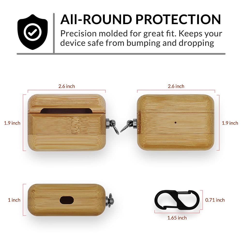 Natural Wood Airpods Case - Cover Case Protector Skin Compatible with AirPods Pro Wireless Charging Case Made of Unique Wood Accessories (AirPods Pro) (Bamboo)