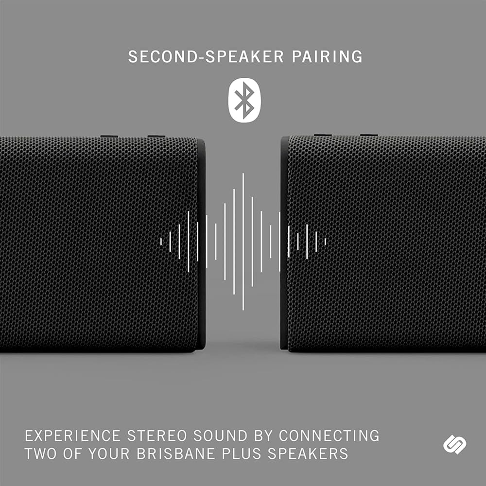 Urbanista Brisbane Plus głośnik Bluetooth 5.3, przenośny głośnik bezprzewodowy z drugim systemem parowania do odtwarzania stereo, czas odtwarzania 60 h, wodoodporność IPX5, ładowanie USB C, czarny