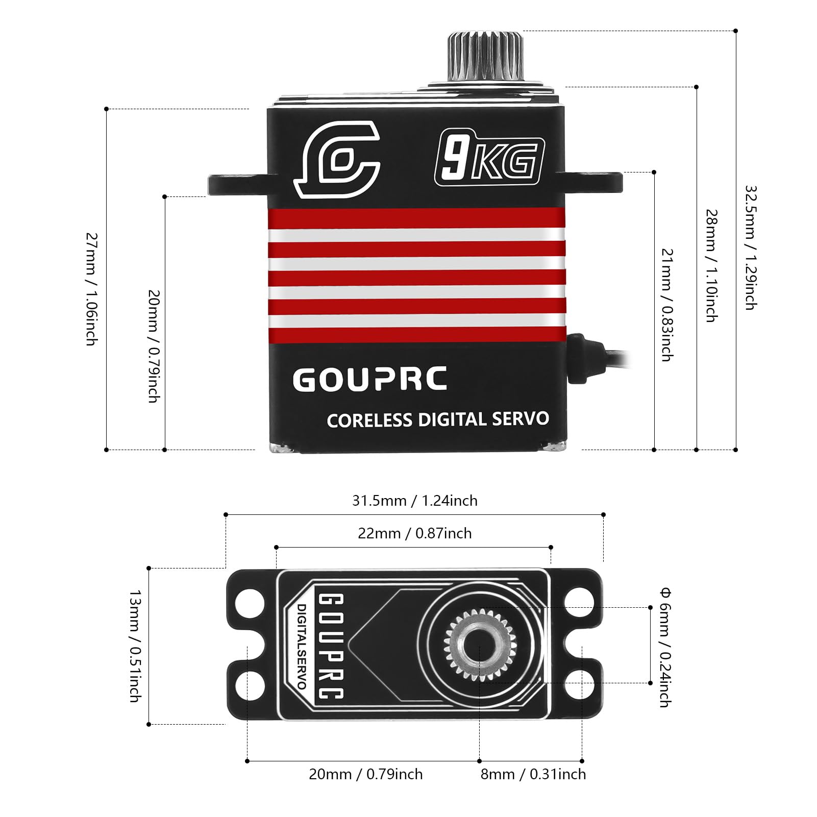 Servo digitale in metallo da 9 kg con supporto e corno servo per 1/18 TRX4M Servo RC auto parti di aggiornamento (rosso)