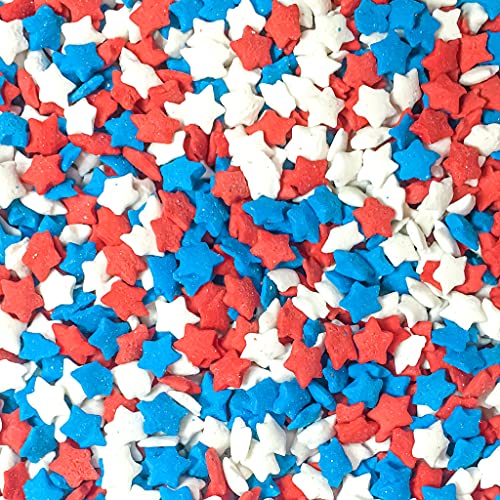 Sprinkle Deco Patriotic 4th of July Independence Day Memorial Day Red White & Blue Edible Sugar Star Sprinkles for Cakes and Cupcakes 4 oz