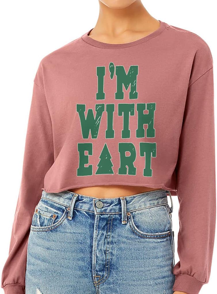 Protect Earth Cropped Long Sleeve T-Shirt - Earth Day Women's T-Shirt - Eco Friendly Slogan Long Sleeve Tee
