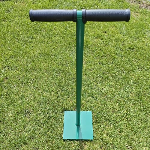 SattesGrün Handstampfer Bodenverdichter Erdstampfer Kiesstampfer Stampfer Tamper | 20 x 20 cm | 9,3 kg | aus Stahl mit T-Griff | 86 cm Griffhöhe