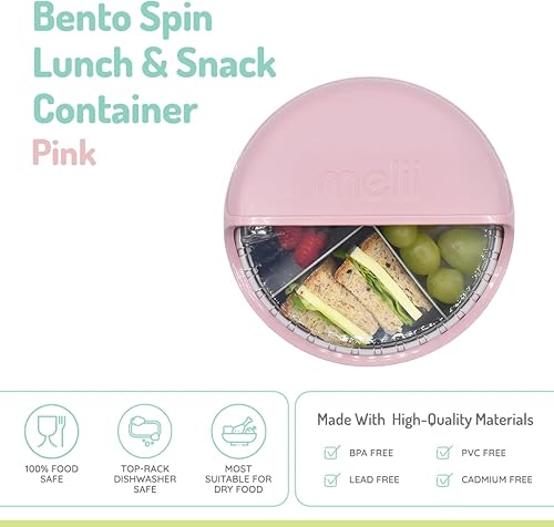 Miniatura 2 de melii Bento Spin - Contenedor para almuerzo y aperitivos, almacenamiento de alimentos para niños, sin BPA, apto para lavavajillas, 4 compartimentos,