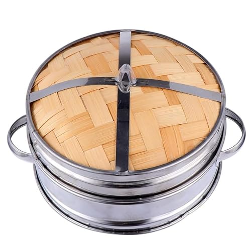 ANSNOW Bamboo Steamer Basket, Kitchen Steaming Basket with Stainless Steel Banding,Ng, Durable and Reinforced Bamboo Steamer Cooking Pan for Sim Sum Dumplings, Vegetables, Rice, Meat, Fish/1 Layers