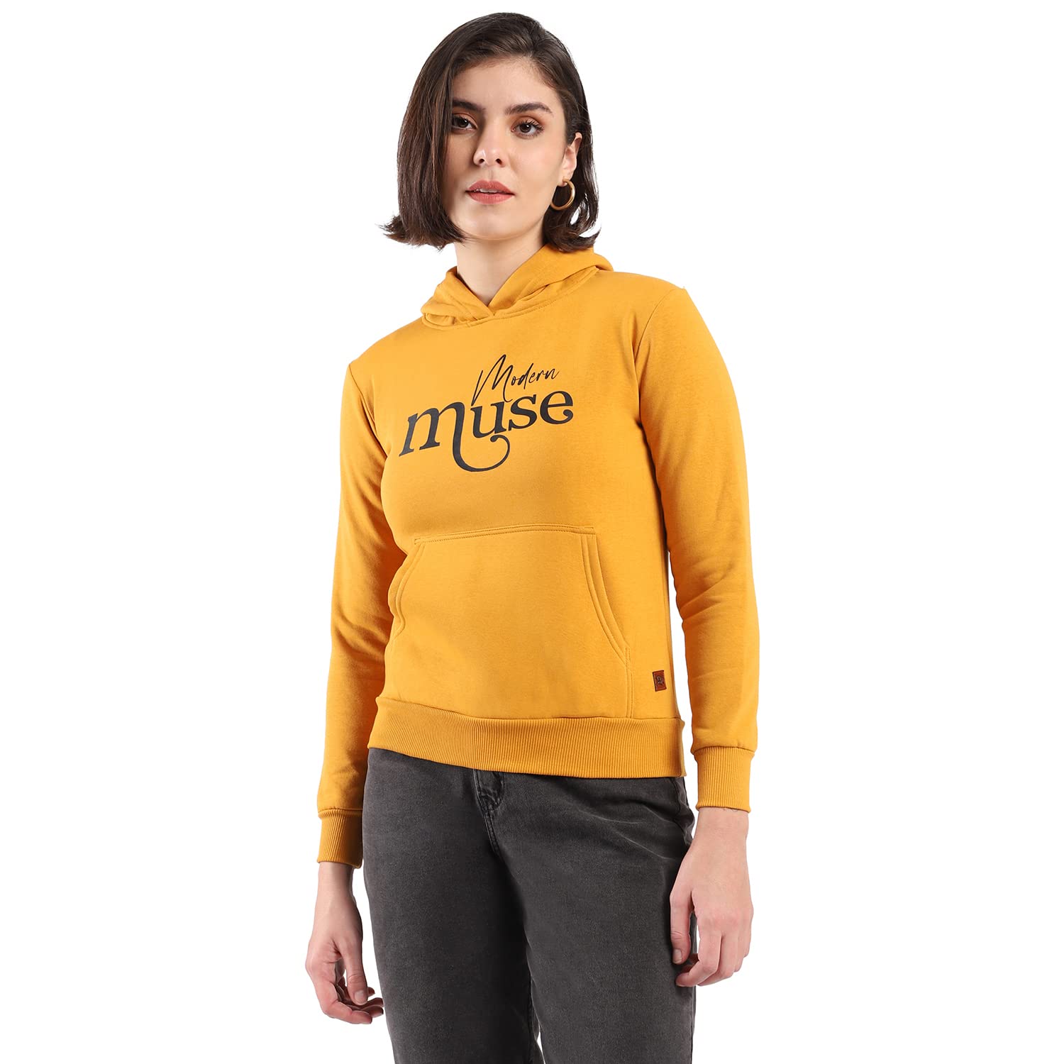 Campus Sutra Women's Cotton Solid Printed Sweatshirt with Hoodie, Regular Fit for Casual Wear Full Sleeve Sweatshirt Crafted with Comfort Fit and High-Performance for Everyday Wear