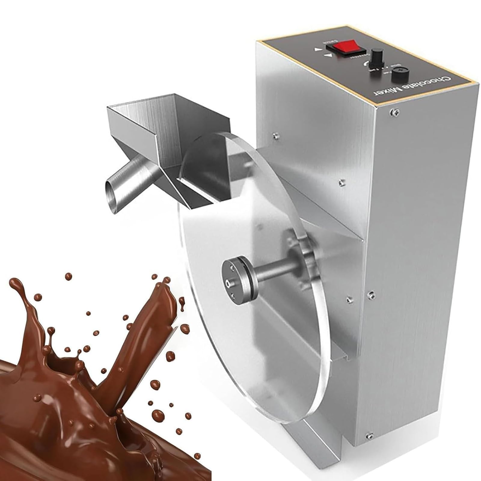 Macchina per miscelatore a ruota per cioccolato, macchina per fondere il rivestimento del cioccolato con piatto girevole da 28,5 cm, velocità 35 ~ 55 giri/min regolabile e 0 ~ 85 ℃, riscaldata e