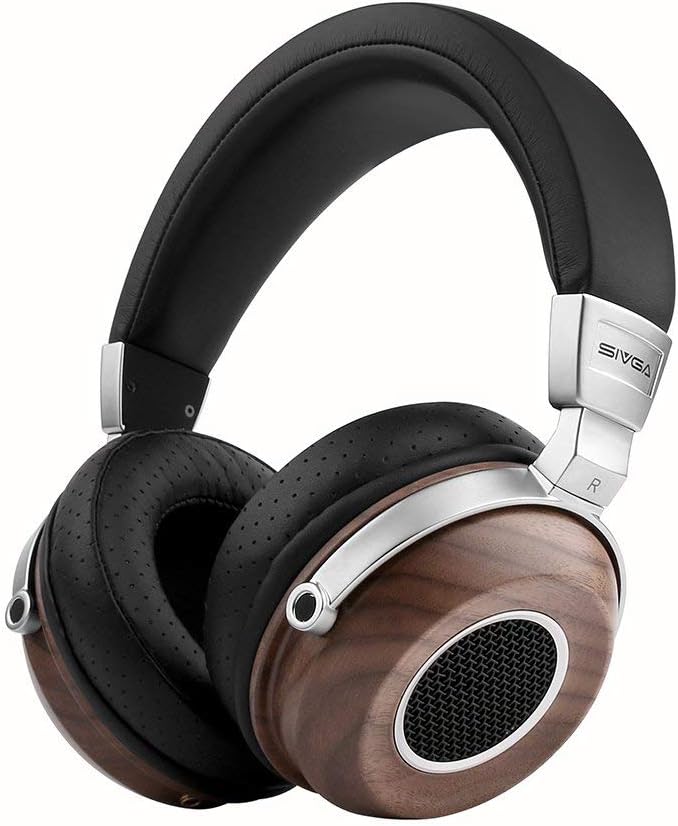 SIVGA SV004 Hi-Fi Wood Over-Ear Stereo Open Back Wired Headphones, Built-in Mic, Soft Earmuffs with Carrying Case (Walnut)