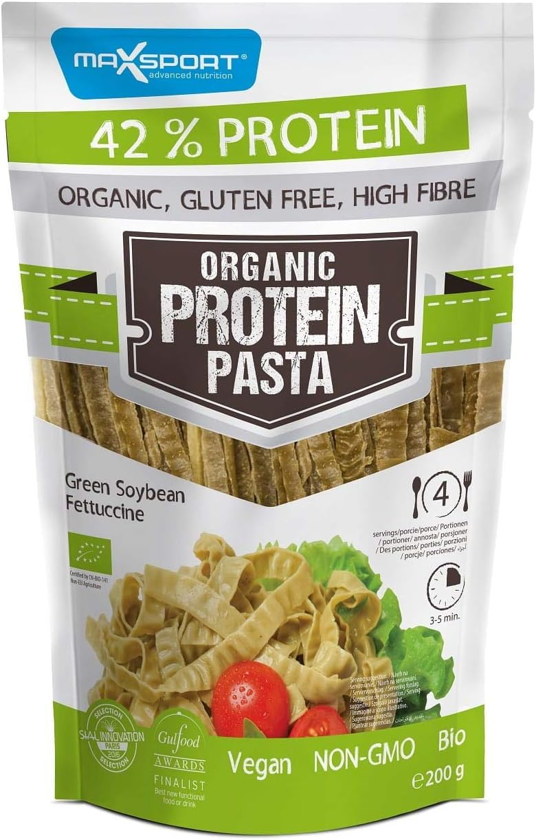 Maxsport Nutrition 42% Protein Bio Organic Protein Pasta - Glutenfree, Vegan, High Fibre, High Protein - 200g (Fettuccine 1pack)