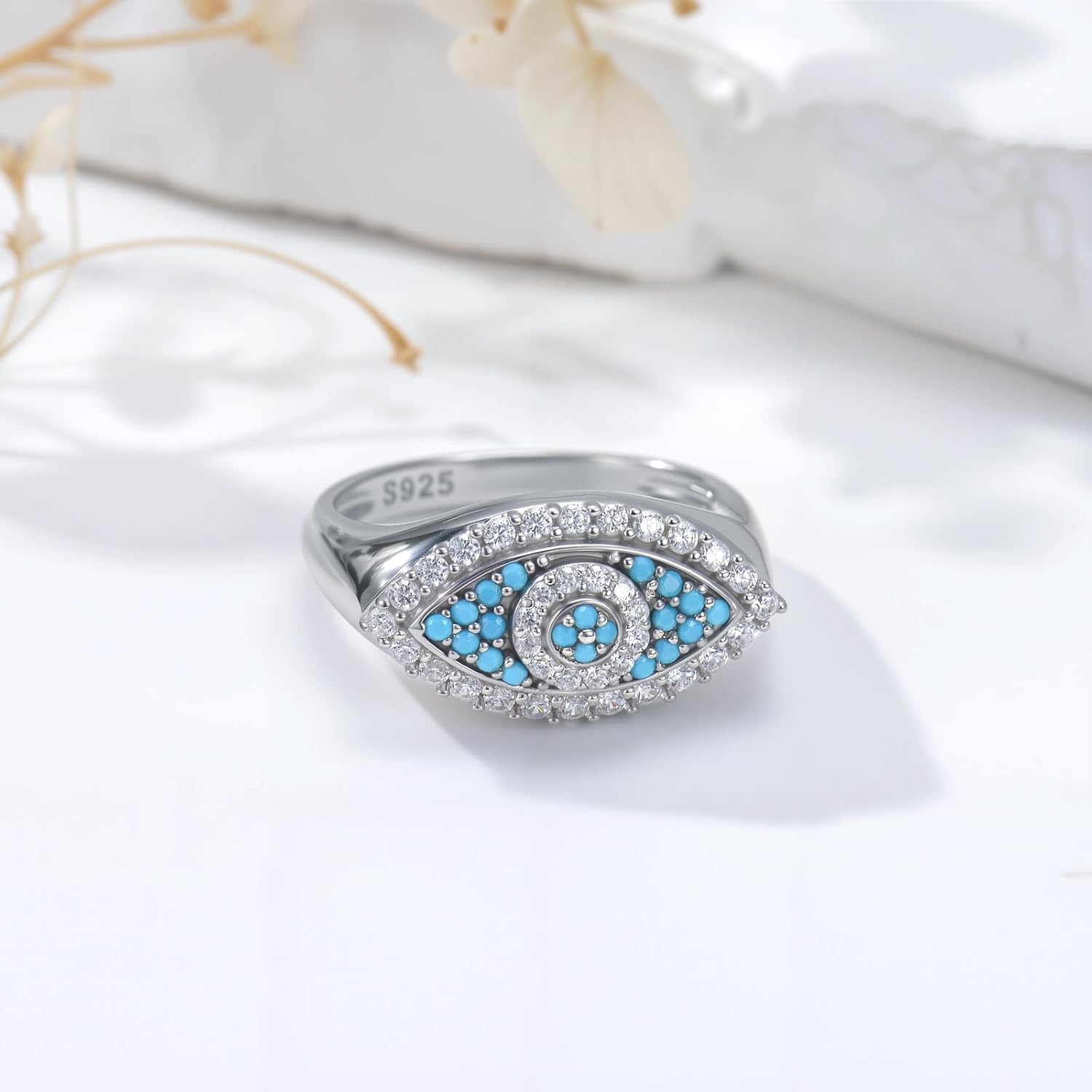 PEIMKO 925 Sterling Silver Evil Eyes Ring Vintage Turquoise Evil Eyes Turkish Ring for Women Birthday Gifts(3.5-12) - Image 2