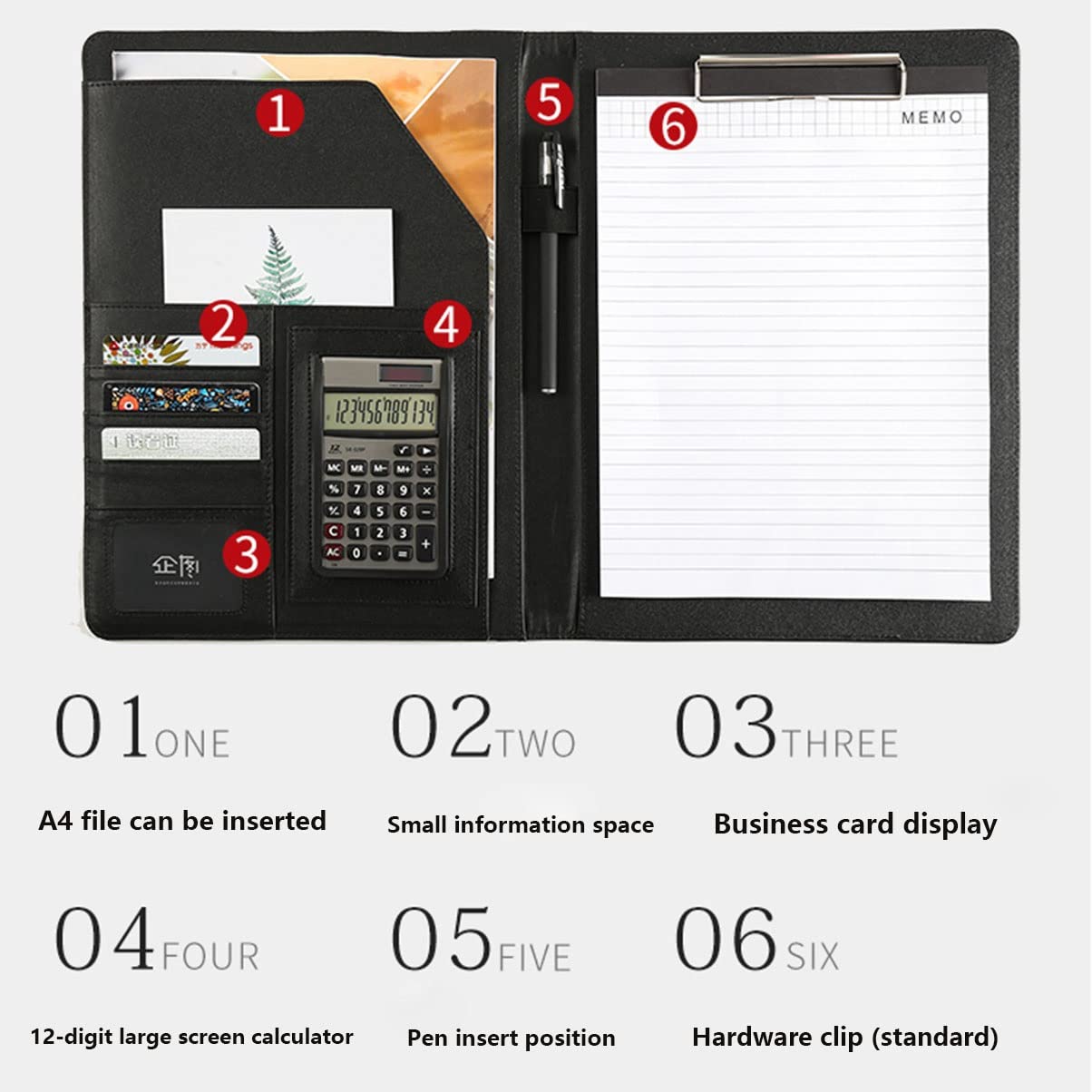 Schreibmappe A4, Portfolios Portfolio PU-Leder Padfolio Binder Business Planner Dateiordner Lebenslauf-Dokumenten-Organizer im Briefformat für Frauen Männer