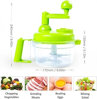 Cambom Manual Vegetable Cutter Food Processor 8 in 1 - Chopper, Mixer, Blender, Whipper, Egg Separator, Mincer, Grinder, Dicer with Clear Container 1200ml by Valuetools