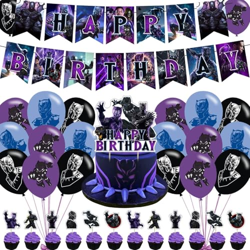 Panther of Black Party Decorations Panther of Black Birthday Party Supplies Includes Banner - Cake Topper - 12 Cupcake Toppers - 18 Balloons