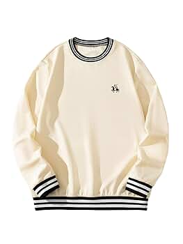 Verdusa Men's Striped Crew Neck Sweatshirt Contrast Binding