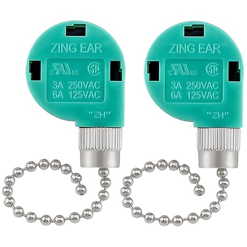 Paquete de 2 interruptores de cadena para ventilador de techo, 3 velocidades, 4 cables, certificación UL, ZE-268S6, accesorios de repuesto