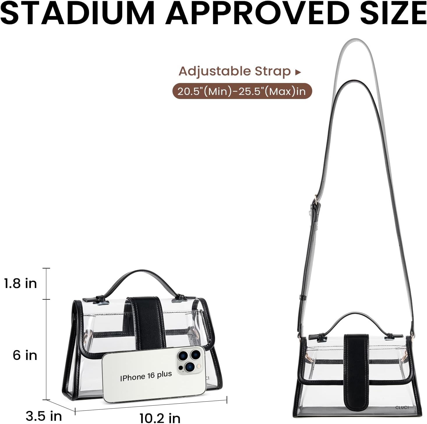 CLUCI Clear Bag for Stadium Events Crossbody Purses for Women Stadium Approved Clear Bag for Concerts Sports Festivals