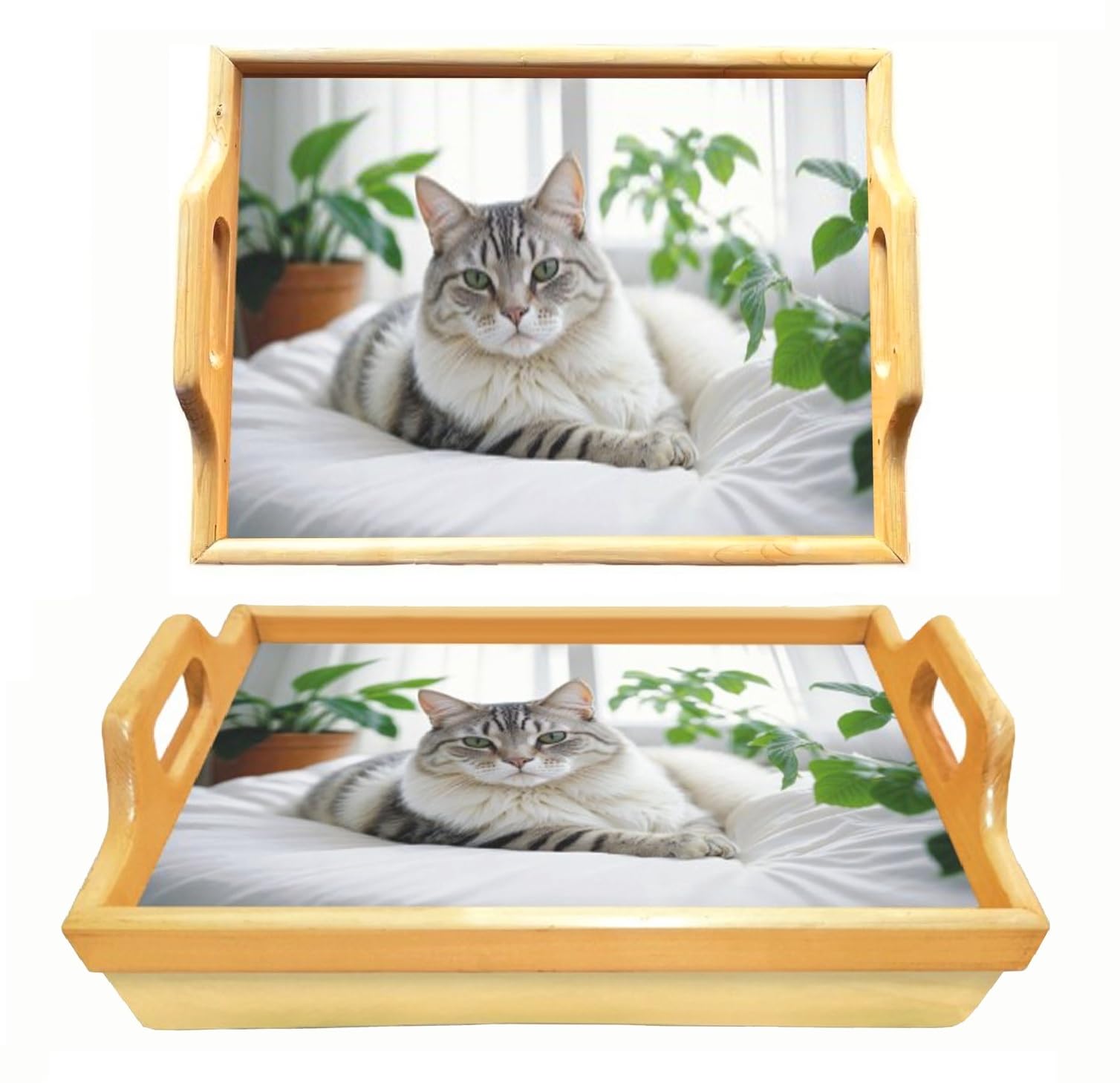 Homion Men's Natural Lap Tray With Bean Bag Cushion Wood Handle Cute Cat Laptray Design For Wo, Bed Breakfast Serving Tray With Carry Handles Serving For Camping Caravan Living Room Kitchen & Garden