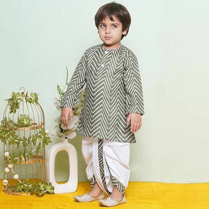 Image of AJ DEZINES Kids Ethnic Wear Pure Cotton Dhoti Kurta Set For Boys