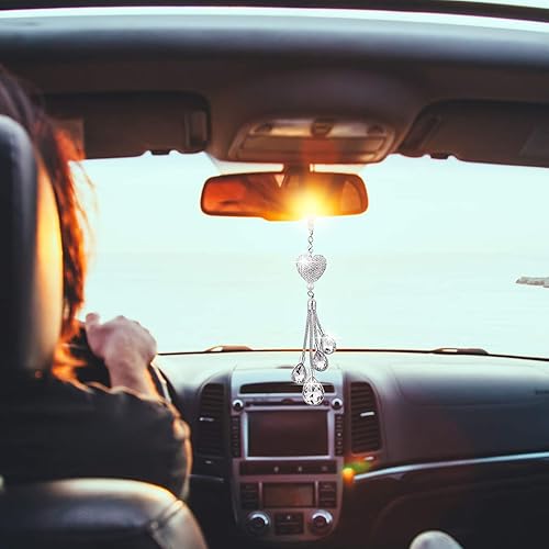 Miniatura 6 de Accesorios para el auto con diamante en forma de corazón brillante dije de cristal para el espejo retrovisor del auto decoración para el auto