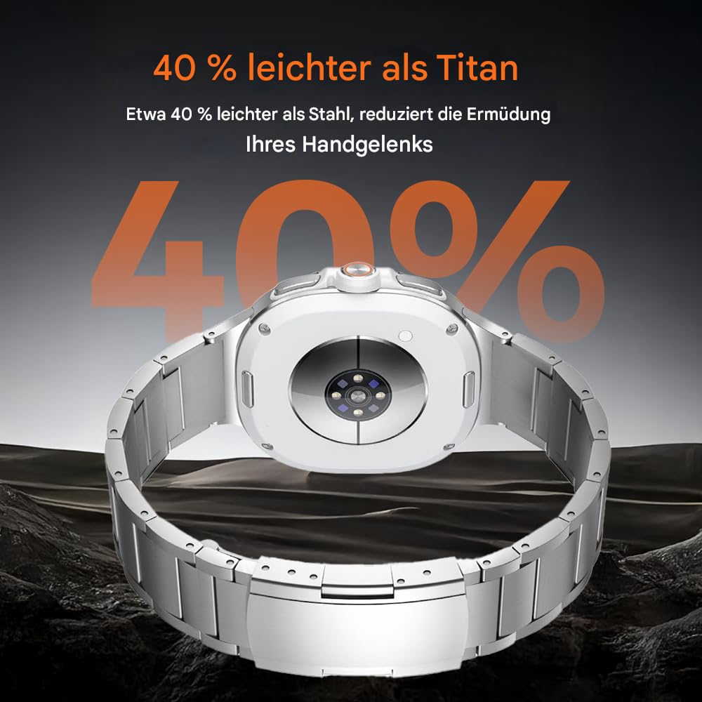Uhrenarmband aus Titanmetall, kompatibel mit Samsung Galaxy Watch 8 40 mm/44mm/8 Classic 46mm 2025,leichtes, Hautfreundliches, Wasserdichtes Ersatzarmband für Galaxy Watch 8 für Männer