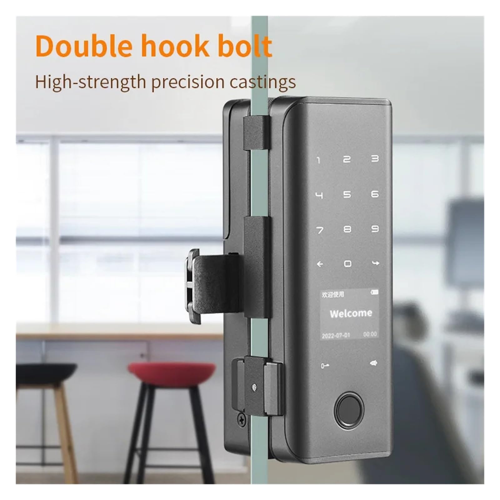 Serratura Smart, Tuya WIIF Smart Door Lock Impronta Digitale Password Card NFC APP Sblocco Chiave Serratura Elettronica Porta Scorrevole Push In Vetro Con Cornice Senza Telaio,per camere da letto, uf