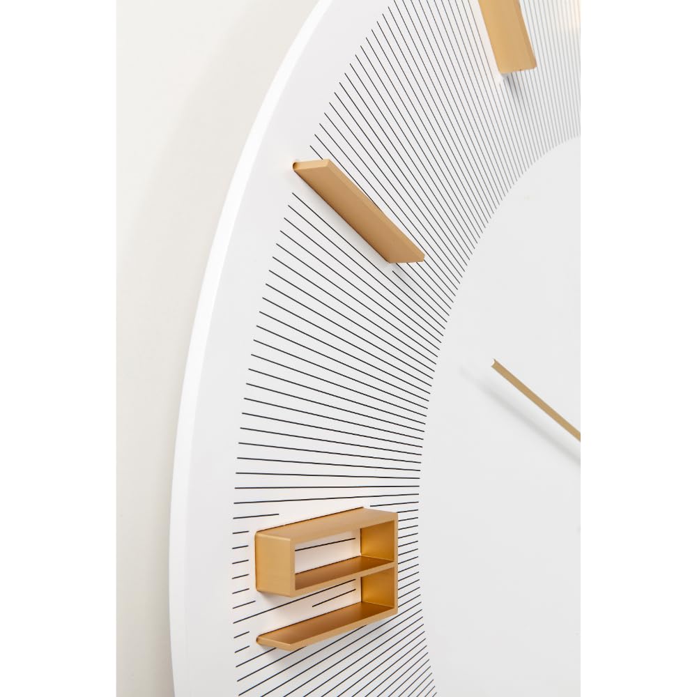 Kare Design Reloj de Pared Leonardo, Blanco-Dorado, 49 cm diámetro, Grande, Moderno, Analógico, Decoración salón, oficina en casa, Pilas no incluidas, 49 x 49 x 5 cm (A/A/F)