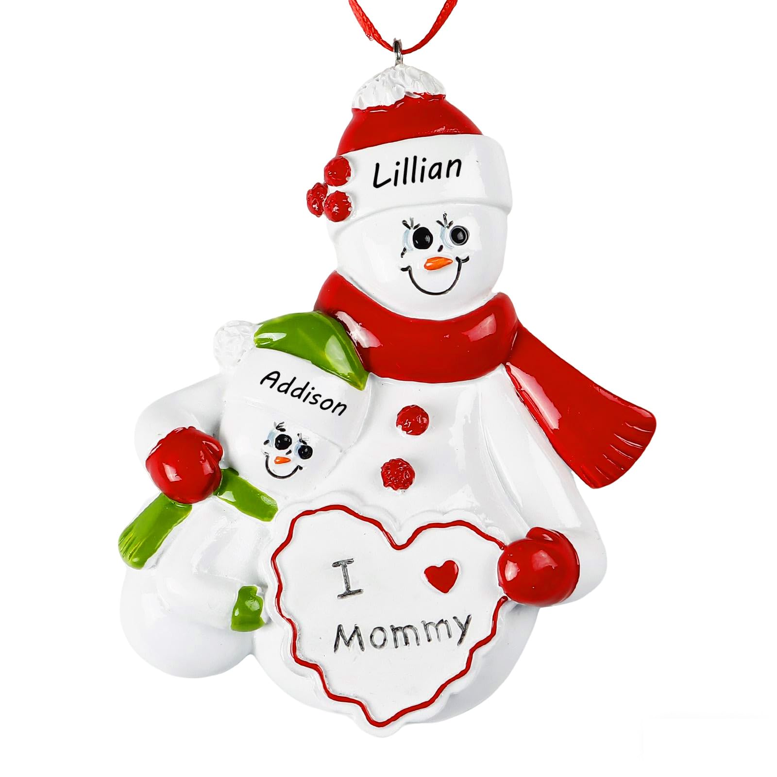 iDIY Personalized mom of 1 Kid Christmas Ornament 2025 – I Love Mommy Resin Christmas Tree Decoration with Name &amp; Year, Custom Snowman Family Keepsake Gift for Mothers, Single Moms