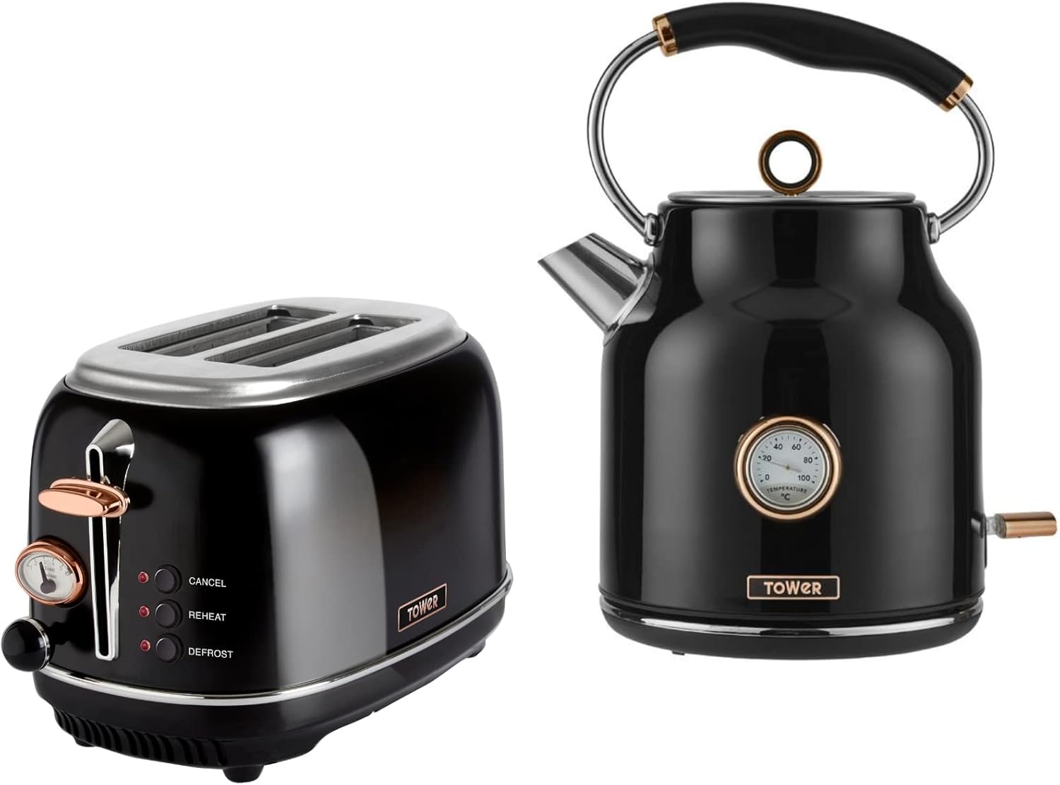 Tower Bottega Black & Rose Gold 1.7L 3KW Kettle and Bottega 2 Slice