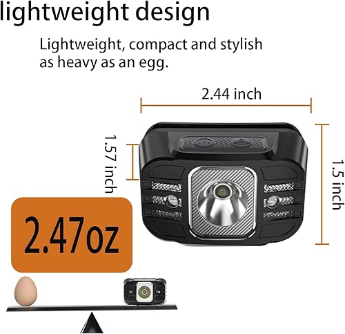 Miniatura 3 de Linterna frontal LED, faros delanteros giratorios con sensor brillante, 350 lúmenes, ultraligero y brillante, con luz blanca y roja, movimiento