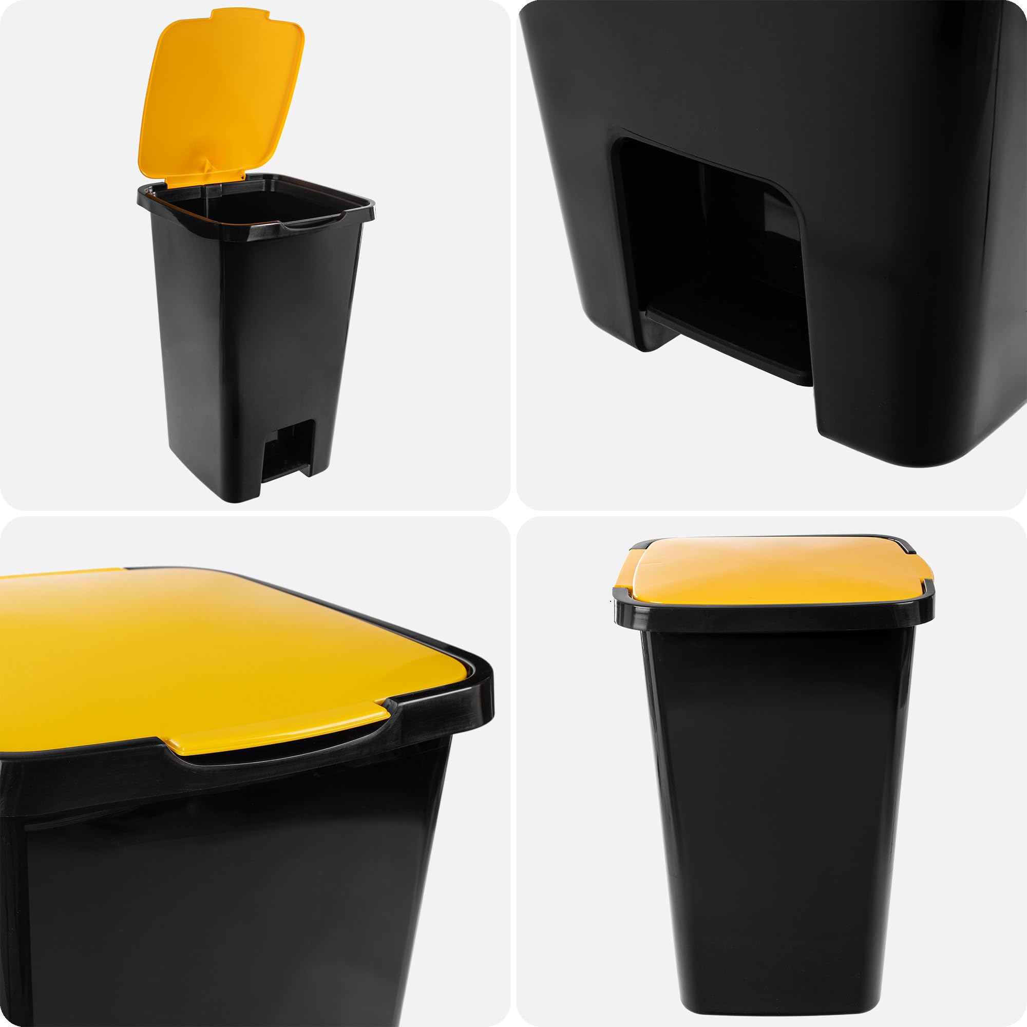 KADAX Cubo de basura con pedal de 45 litros, juego de 4 unidades, con pedal y tapa, cubo de basura grande para separación de basura, cubo de basura de plástico con pedal