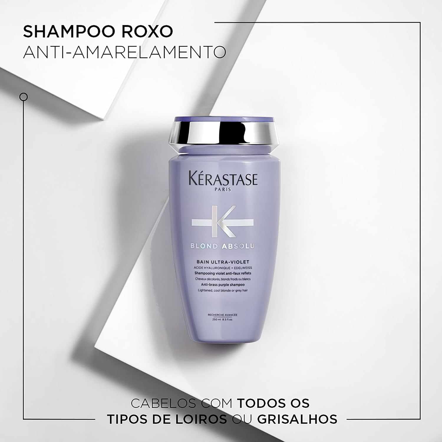 Kérastase Shampoo Blond Absolu Bain Ultra-Violet, Cabelos loiros, descoloridos, Hidratação, neutraliza os tons amarelados, Ácido Hialurônico, Flor de Edelweiss, 250 ml Kérastase Shampoo Blond Absolu Bain Ultra-Violet, Cabelos loiros, descoloridos, Hidratação, neutraliza os tons amarelados, Ácido Hialurônico, Flor de Edelweiss, 250 ml