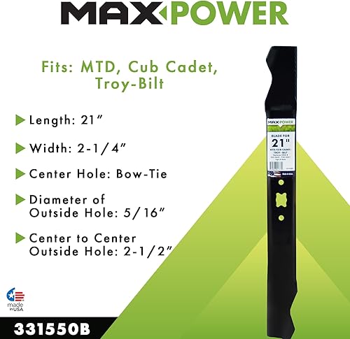 Miniatura 4 de Maxpower Cuchilla de cortacésped para cortacéspedes de 19 pulgadas Cut MTD, Cub Cadet, Troy-Bilt Walk Behind Mowers Reemplaza OEM # 742-0739 y