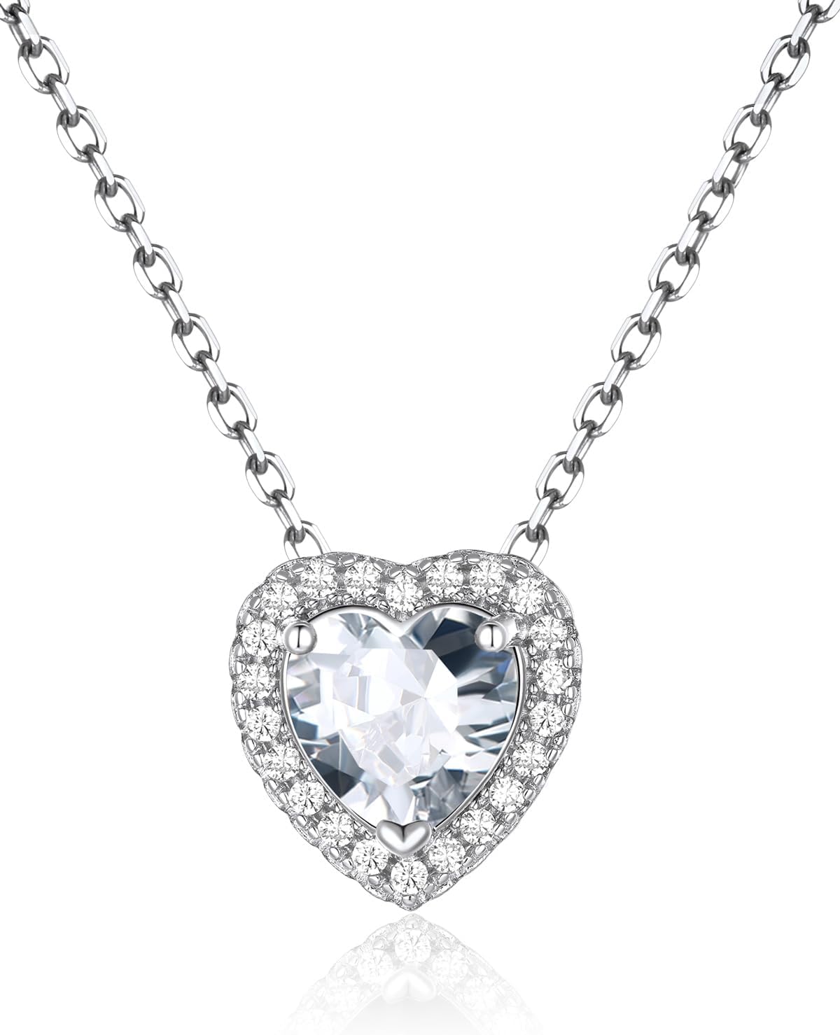 FindChic Dainty Heart Birthstone Necklace for Women Mom Girls Platinum Plated CZ Pendant Sparkly Birthday Anniversary Valentine's Gifts for Her Mom, with Gift Box