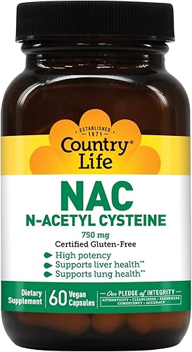 Country Life Nac (N-Acetyl Cysteine), 750 mg, 60 unidades