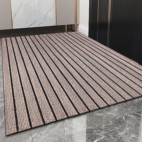 Heavyoff Felpudo de Entrada, Alfombra Exterior para Puerta, Antideslizante, Lavable para Atrapar Suciedad para Interior y Exterior Raya café, 140x200cm