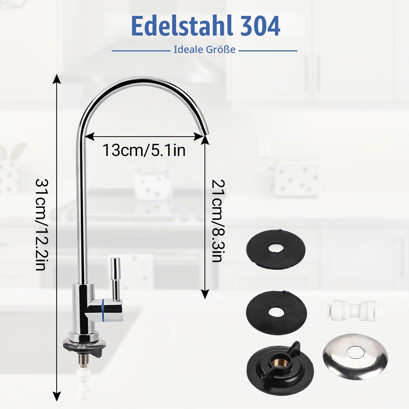 GAESHOW Verchromt Umkehrosmose Wasserhahn, RO Trinkwasser Filter Küchenarmatur, Edelstahl Wasserfilter Wasserhahn, Hals Trinkwasser Filter Küchenarmatur