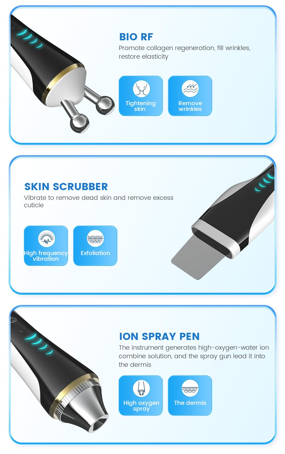 Hydrodermabrasion Gesichtspflegegerät 7 in 1, 10,1 Zoll Touchscreen, 14 Sprachen, RF, Bio RF, Ultraschall, Kältehammer, Spatel und Sauerstoffspray