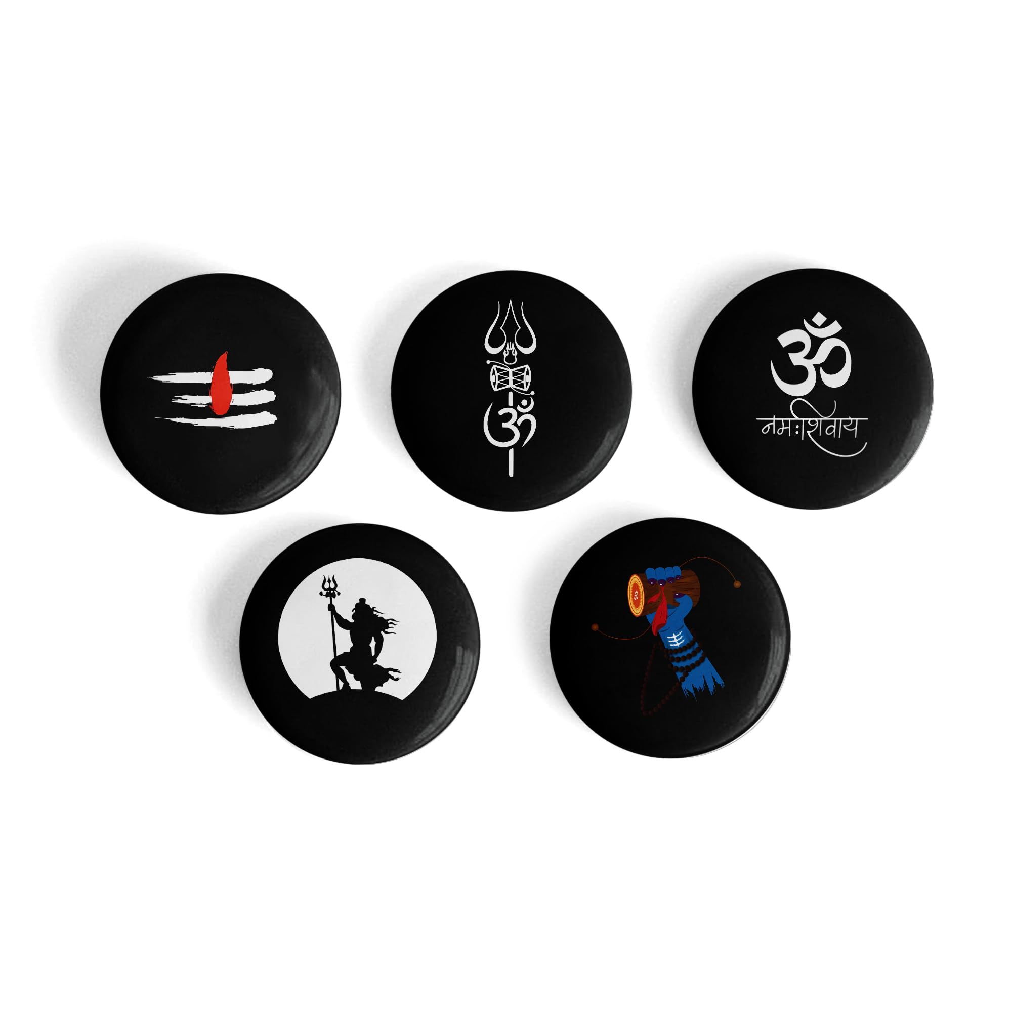 Mahadev Pin Badge Set of 5 – 32mm Glossy Shiva Om Trishul Damru Badges for Bag & Cap-picture-38