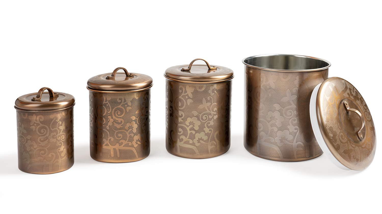 nu steel Nusteel wytrawiona stal nierdzewna 2 QT, piękny pojemnik do przechowywania żywności na blat kuchenny, herbatę, cukier, kawę, Caddy, pojemnik na mąkę z gumową uszczelką, antyczny miedziany