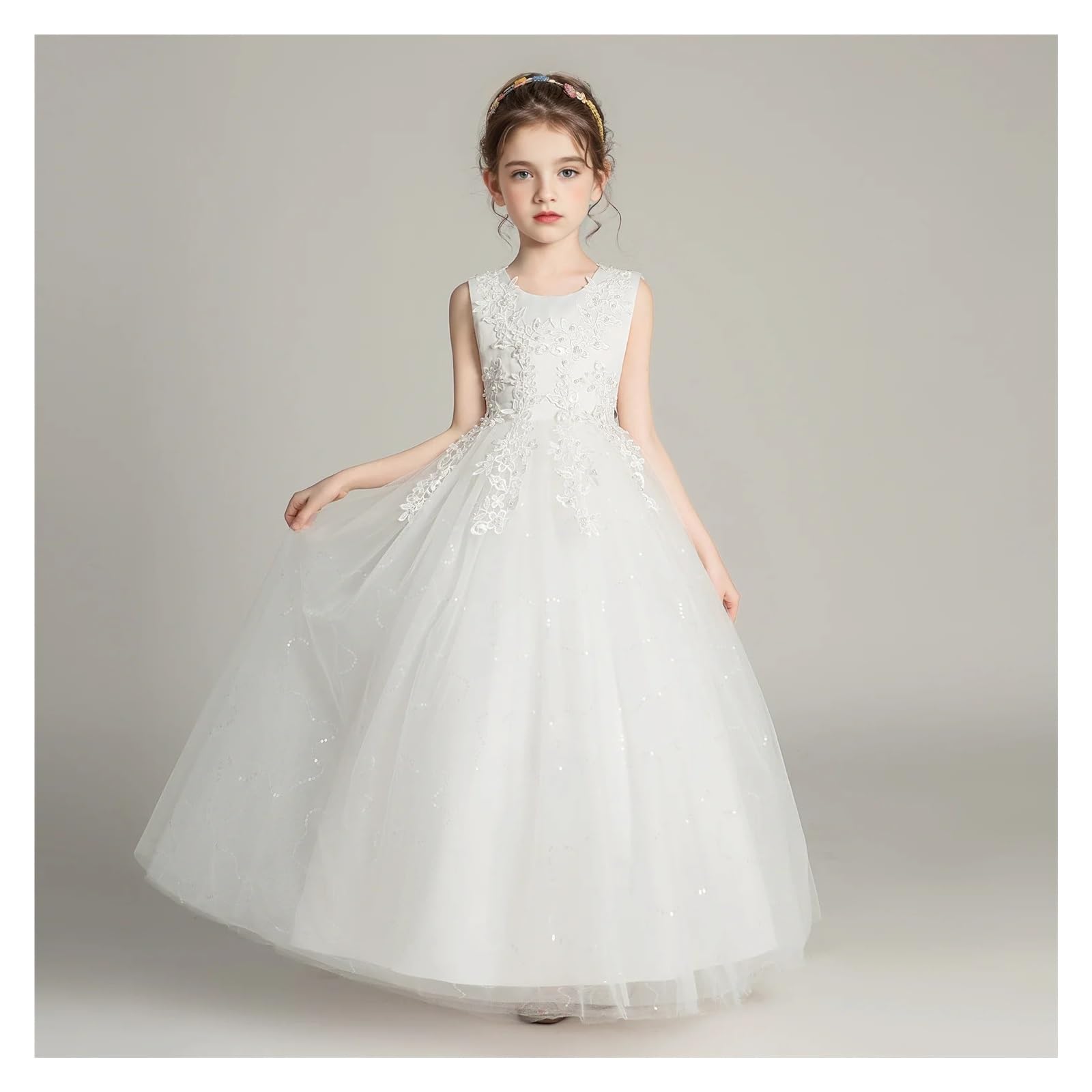 Vestido De Fiesta para NiñA Vestidos Infantiles for niñas, Vestido de Encaje, Ropa de Princesa for niños, Fiesta de Noche Formal, Vestidos de Boda for niñas con Flores(Black,130(5T))
