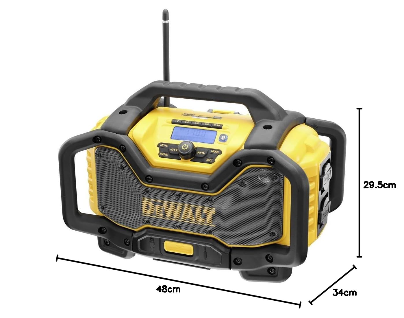DEWALT Akku- und Netz-Radio (mit Ladefunktion, DAB+ und AM/FM-Stereo, Bluetooth, USB-Anschluss) DCR027 Gelb Schwarz