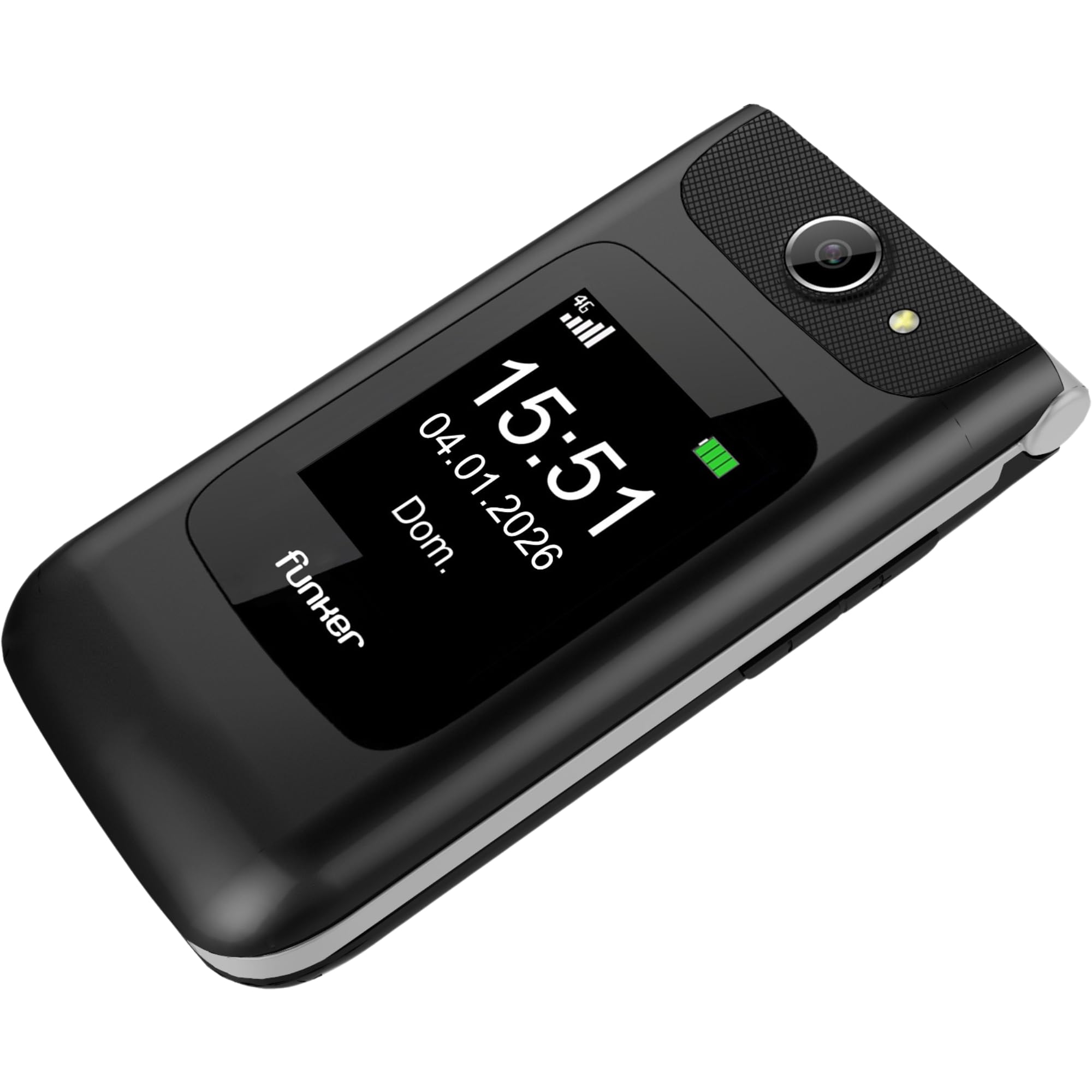 Funker C250 Comfort Power 4G - Teléfono Móvil de Tapa para Mayores, Base de Carga, Teclado de Alto Contraste, Botón SOS, Fácil de Usar, 3 Memorias Directas, Batería de 1450 mAh, Negro