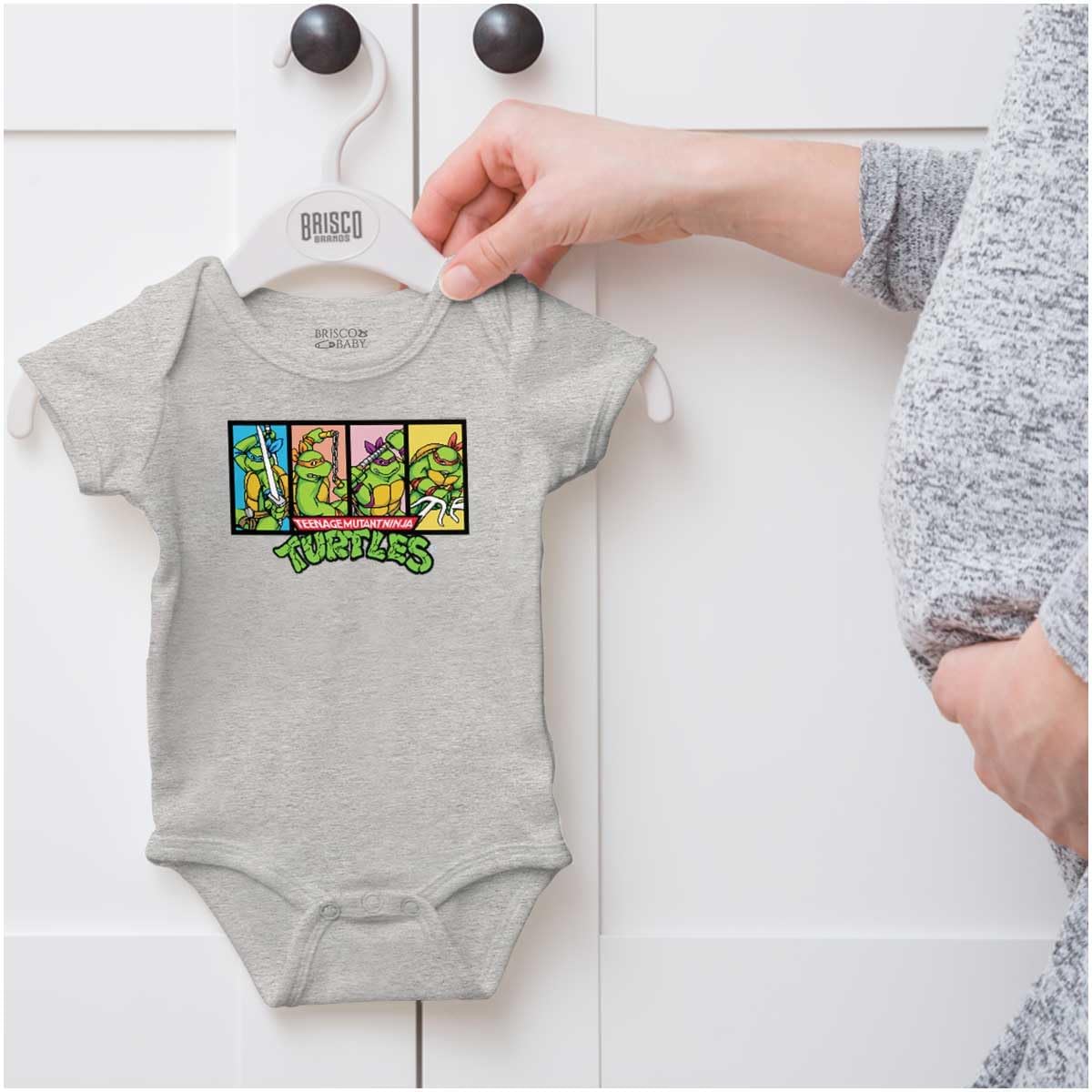 Brisco Brands TMNT 90s Retro Turtle Cartoon Logo Baby Romper Boys or Girls