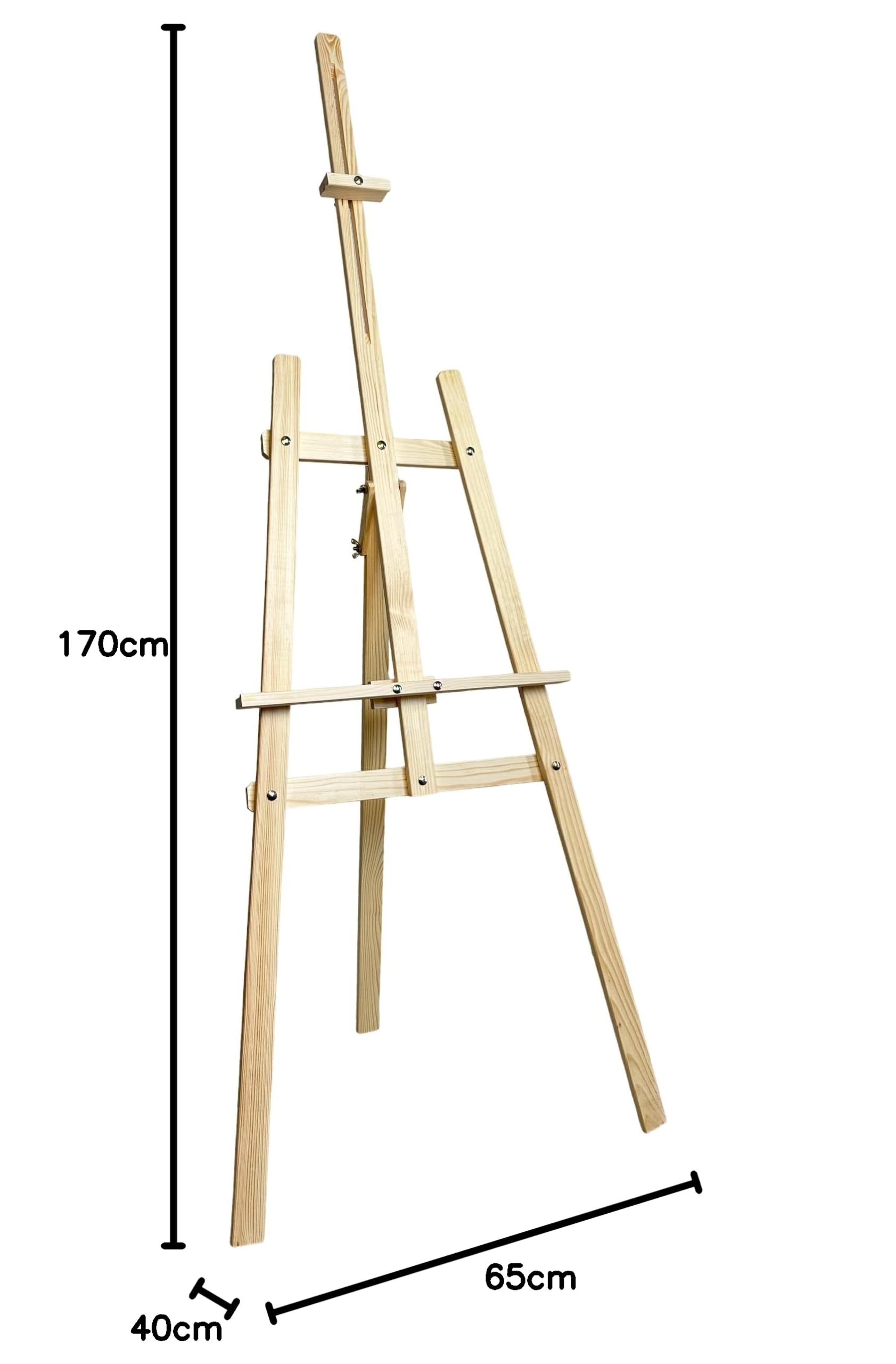 Cavalletto XXL in legno di pino Grande 170 cm per tela fino a 100 cm. Adatto per bambini e adulti. Regolabile per matrimoni, eventi, pittura, mostre, pubblicità all'aperto