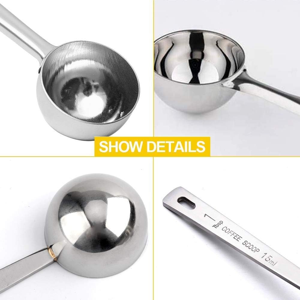 Coffee Measuring Scoop 1 Tablespoon Long Handle Stainless Steel Spoon for Coffee, Milk, Fruit, 5