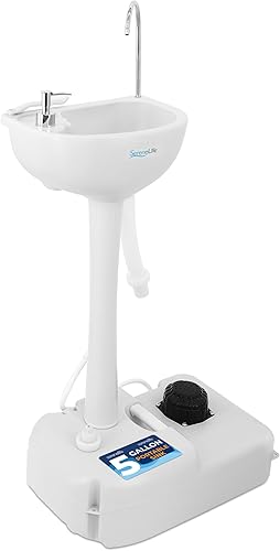 Miniatura 17 de SereneLife Fregadero portátil para acampar con tanque de agua integrado de 30 L (7 galones), ruedas grandes, bomba de pie manos libres, lavabo