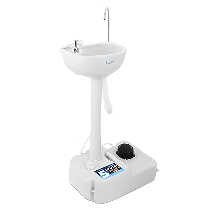 Serenelife Portable Camping Sink with Towel Holder and Soap Dispenser with Rolling Wheels (19 L)
