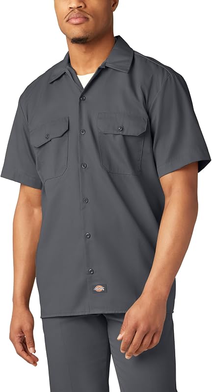 Dickies Camisa de trabajo de manga corta para hombre – Camisas de sarga duraderas con botones para hombre, uniforme ligero para uso diario